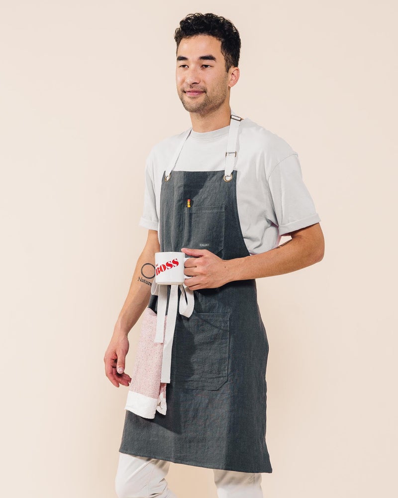 Caldo Linen Kitchen Apron for Cooking- Mens and Womens Linen Bib Apron for Professional Chef, Server, or Barista - Adjustable with Pockets (Slate) - Image 5